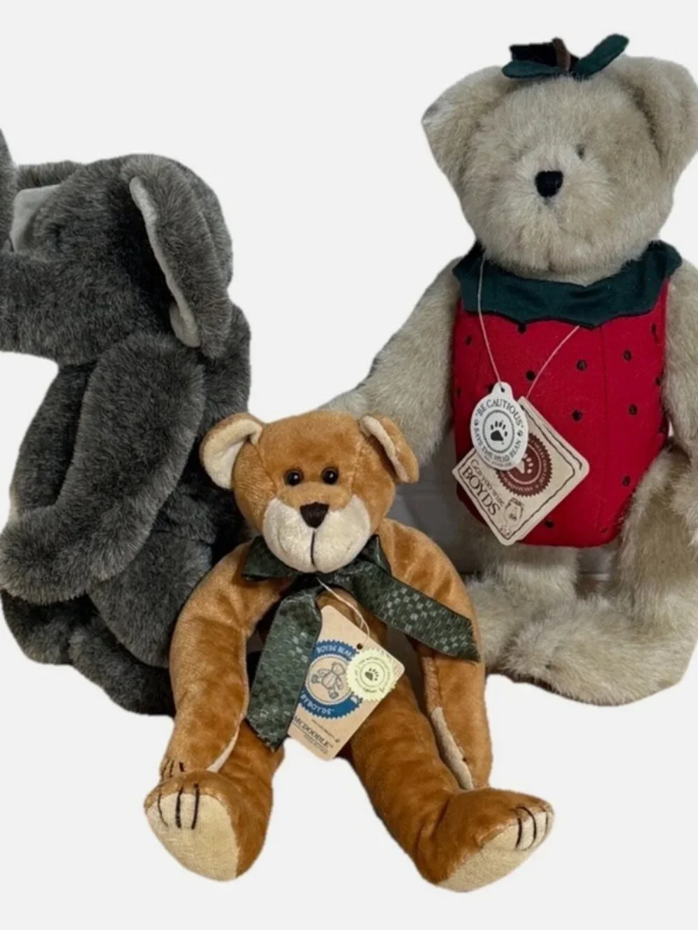 Boyds Bears Plush Lot 3pc Trunkster Elephant Foodle McDoodle Strawbeary Tagged